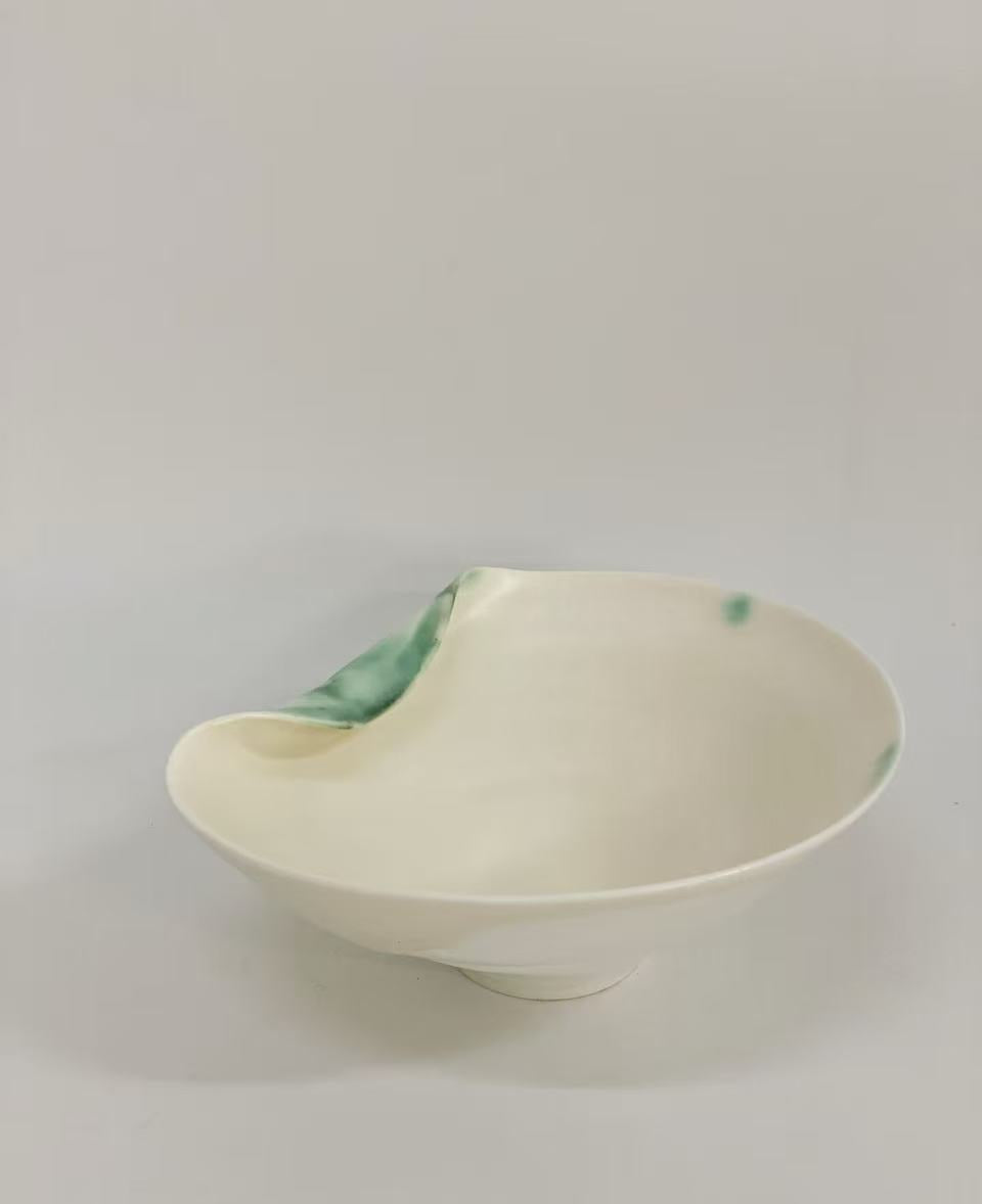 Orii Verdant Ripple Bowl — Handcrafted Ceramic Bowl in Wabi-Sabi Style