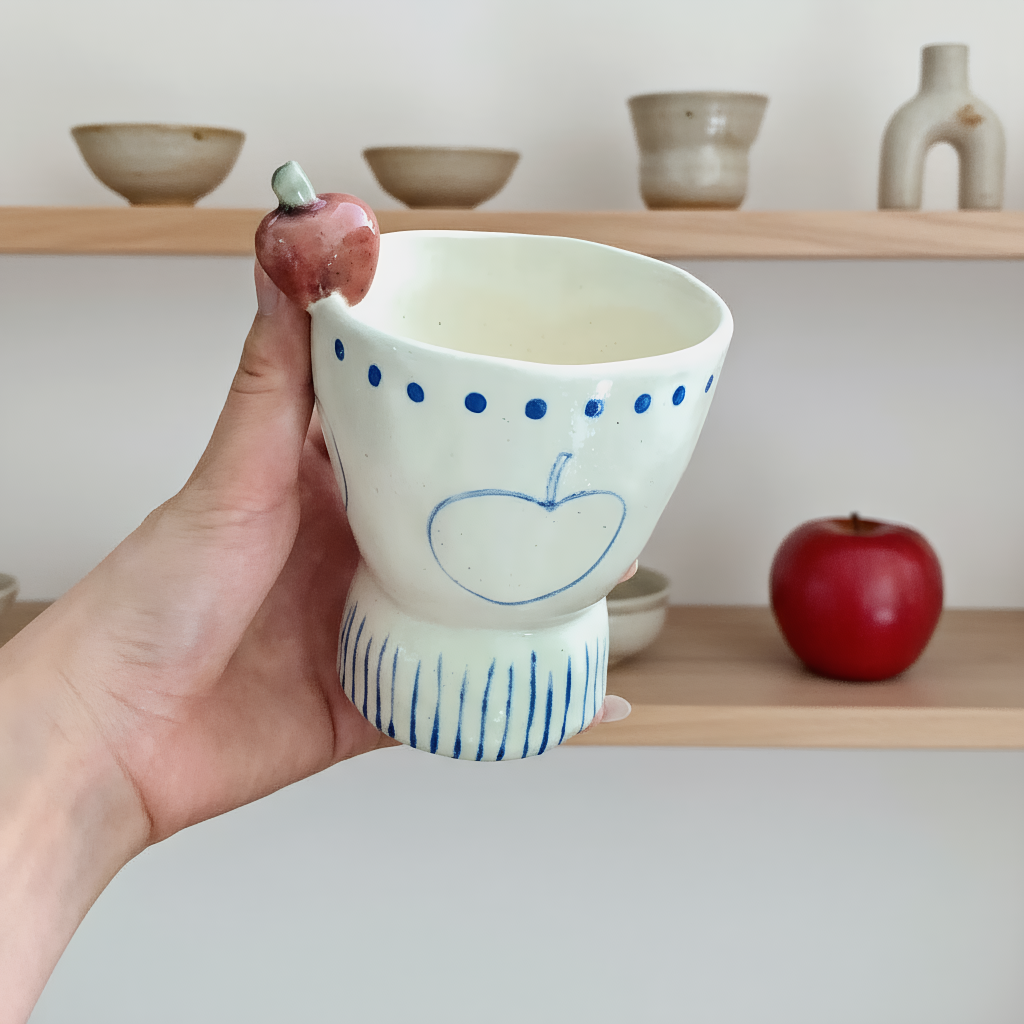 Orii Hand-Painted Apple Stoneware Latte Art Cup